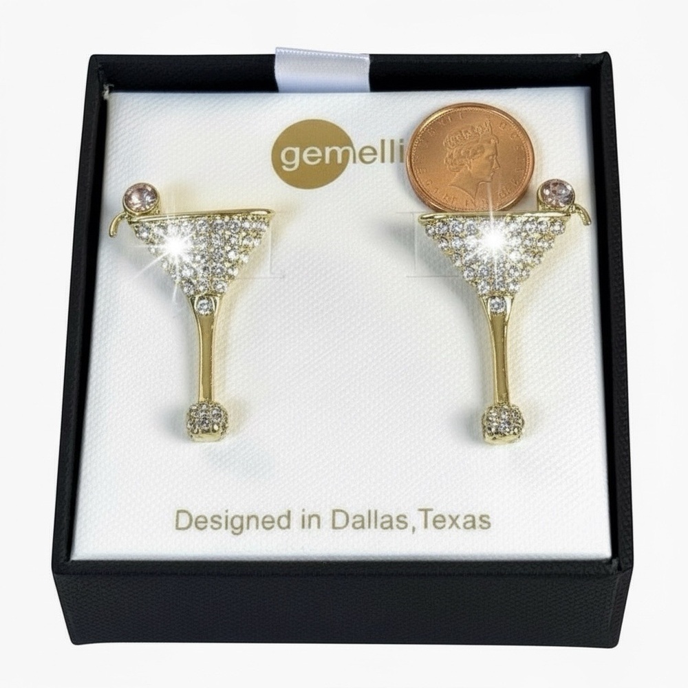 GEMELLI Two Tone Martini Earrings With Sparkling Pave’ Crystals - Picture 4 of 7